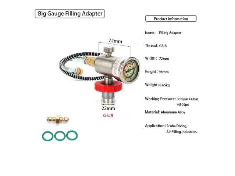 Scuba Air Filling Adapter With Pressure Gauge